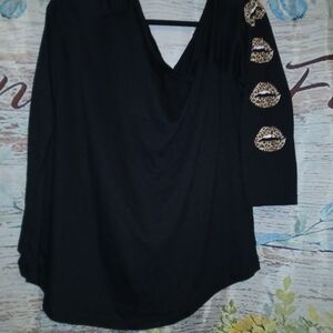 Torrid Black Top with Leopard Print Details